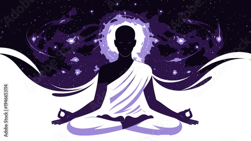 Meditating Figure with Cosmic Energy vector illustration