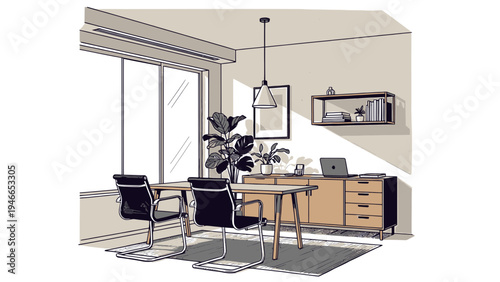 Bright and Modern Dining Room Interior vector illustration