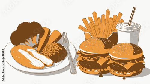 Illustration of Unhealthy Food Combination vector illustration