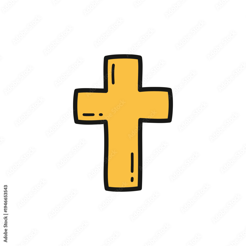Fototapeta premium Simple Golden Cross with Black Outline on White vector illustration