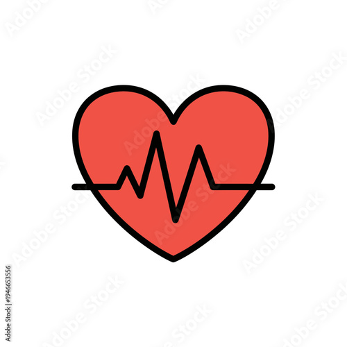 Red Heart with Heartbeat Line Art vector illustration