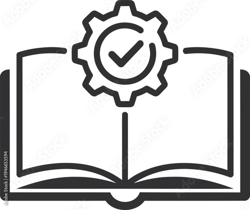 An icon of an open book with a gear and checkmark symbolizing knowledge and configuration