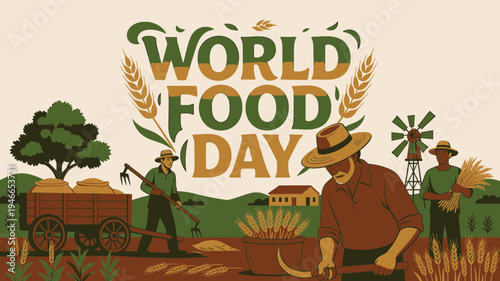 World Food Day Illustration with Farmers and Harvest vector illustration