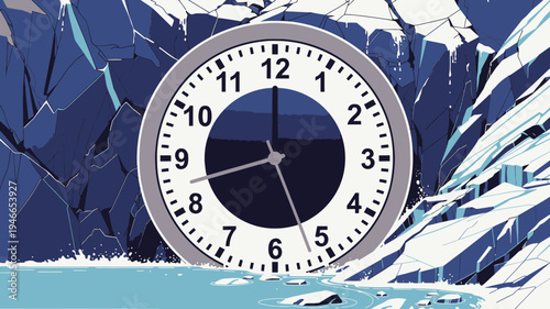 Clock Floating in Arctic Landscape vector illustration