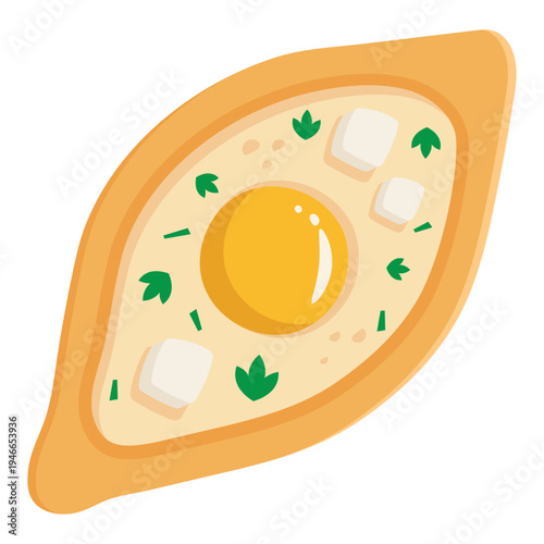 Georgian Adjaruli Khachapuri cheese bread boat with egg yolk vector