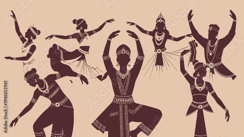Indian Traditional Dance Silhouette Art vector illustration