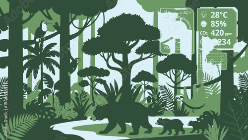 Monitoring a Forest's Ecosystem vector illustration