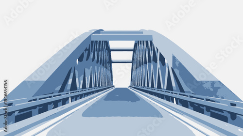 Arched Steel Bridge Perspective vector illustration