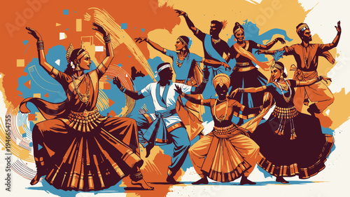 Diverse Group of People Dancing Together vector illustration