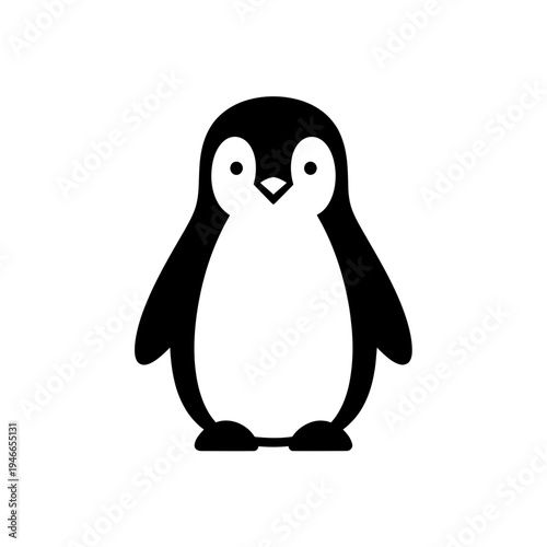 Cute Penguin Simple Black and White Silhouette vector illustration