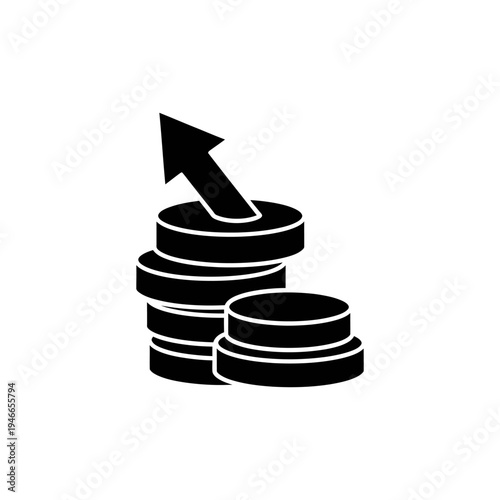 Stack of Coins with Upward Arrow Symbolizing Financial Growth