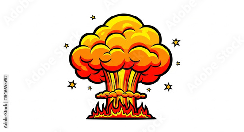 Cartoon Nuclear Mushroom Cloud Explosion.