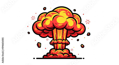 Cartoon Nuclear Mushroom Cloud Explosion.