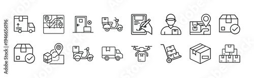 Various linear icons representing delivery, logistics, and related services theme