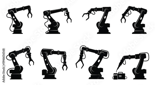 Silhouettes of robotic arms arranged in two rows
