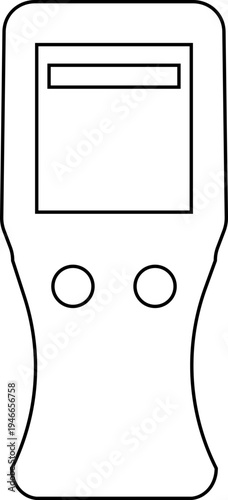 QR code scanner icon in black line style featuring barcode reader, scanning device, digital sensor, POS technology, retail equipment and automation synonym elements for payment systems