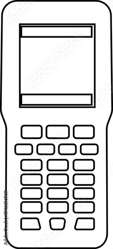QR code scanner icon in black line style featuring barcode reader, scanning device, digital sensor, POS technology, retail equipment and automation synonym elements for payment systems