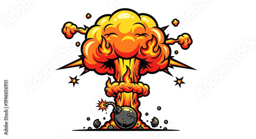 Cartoon Nuclear Bomb Explosion.