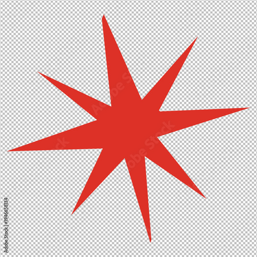 Red starburst shape with multiple sharp points