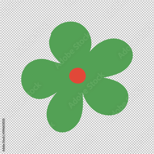 A bright green flower with a red center on a transparent background