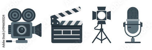 Commercial video production icon sheet – Ideal for film studios, media agencies, or cinematography blogs.