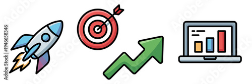 Business growth and data analytics icon bundle – Perfect for financial reports, tech startups, or marketing plans.