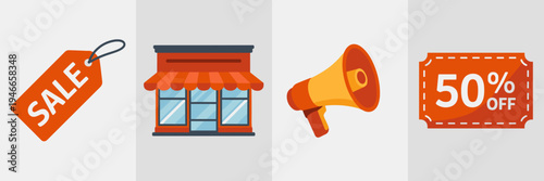 Modern retail sale and storefront icons – Great for promotional flyers, shopping apps, or marketing campaigns.