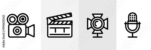 Minimalist filmmaking equipment icons – Perfect for video editing software, creative workshops, or tv production.
