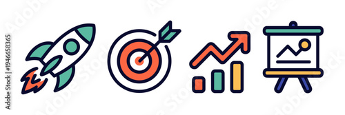 Modern startup strategy and success symbols – Great for pitch decks, corporate training, or digital marketing.