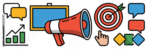 Marketing media and campaign icons – Great for business flyers, advertising materials, or social media ads.