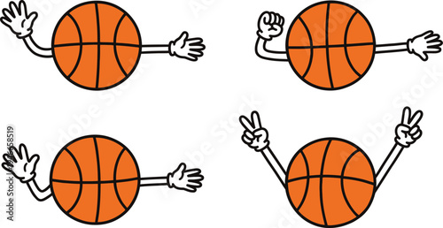 Cartoon basketballs with arms and hands in various gestures