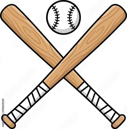 Cartoon graphic illustration of baseball bat and ball vector design