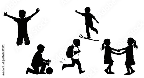 Children Playing Silhouette Icons.