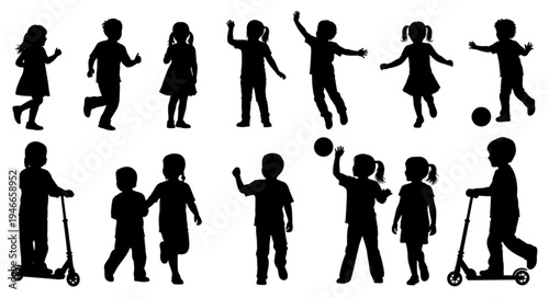 Children Playing Silhouette Illustration.