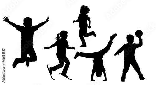 Children Playing Silhouette Illustration.