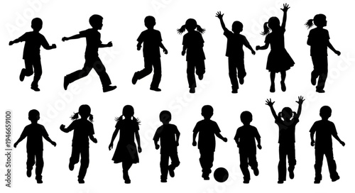 Children Playing Silhouette Sports.