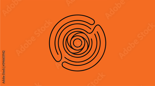Abstract Circular Maze Pattern on Orange Background.