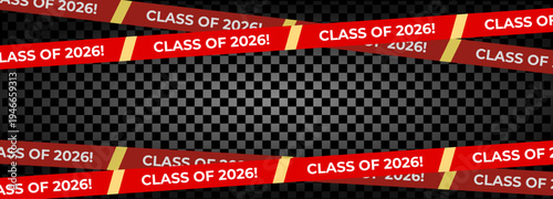 Class Off 2026 Seniour Year Graduation Red Lines. School Calendar Frame, Graduate Invitation Card Design, Congratulations Banner Template. School Grad Day Celebration Layout. Vector Illustration