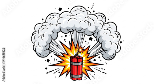 Cartoon bomb with smoke explosion.