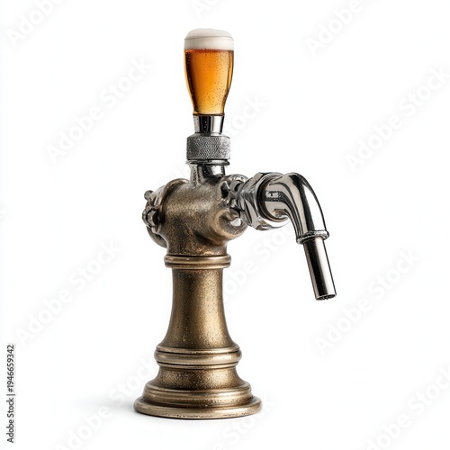 Craft beer tap with pint glass, showcasing fresh brew, located at a brewery during early evening hours