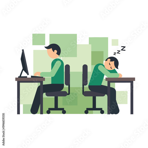 Employee Fatigue One Working One Sleeping