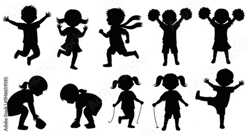 Cheerleaders in Various Poses Silhouette.