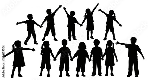 Children Holding Hands Silhouette.