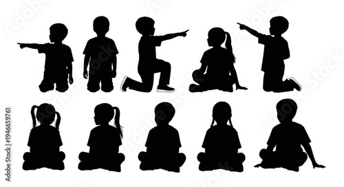 Children in yoga poses silhouette.