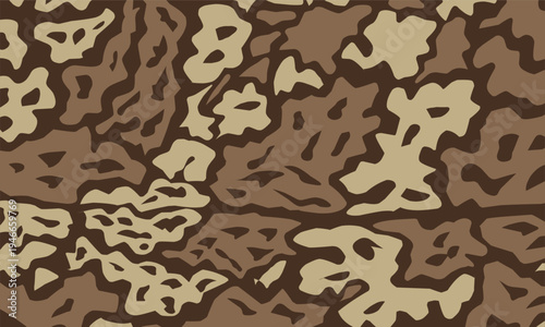 Vector illustration of a brown camouflage pattern background with abstract organic shapes in a military style. Perfect for fabric, fashion, wallpaper, packaging, textile printing, and digital design.
