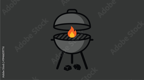 Barbecue Grill with Flames and Coals.