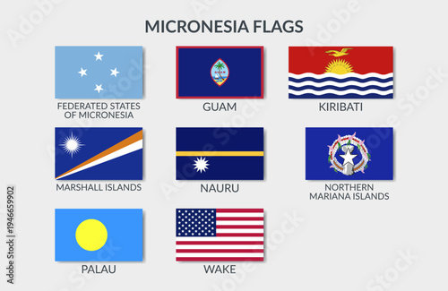 Flags of Micronesia countries and territories. Flat vector set cliparts isolated.