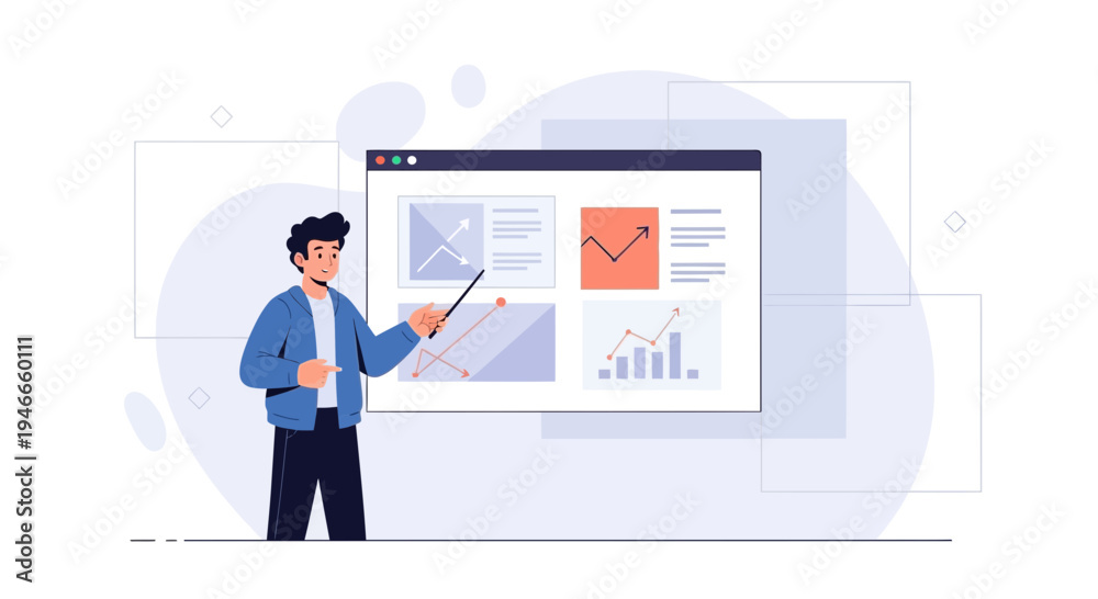 Obraz premium Man presenting business growth charts on a digital screen, data analysis concept