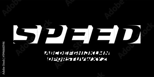 Speed Race Font Logo Alphabet Edgy Sharp Letter Set Modern Typography, Wide Bold Italic Typographic Design for Dynamic Title, Automotive Headline, Type Symbol Logotype, Sports Fonts. Vector Typeface
