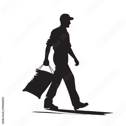 Black Worker carrying cement Silhouette Vector, High Quality Illustration on White Background